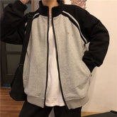 High Neck Striped Zipper Sweatshirt
